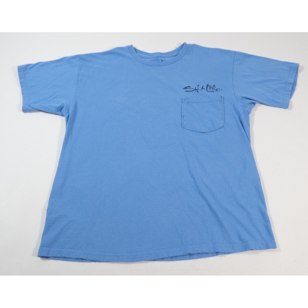 Salt Life T-Shirt Mens M Blue Fish Surf Dive Graphic Pocket Short Sleeve Tee